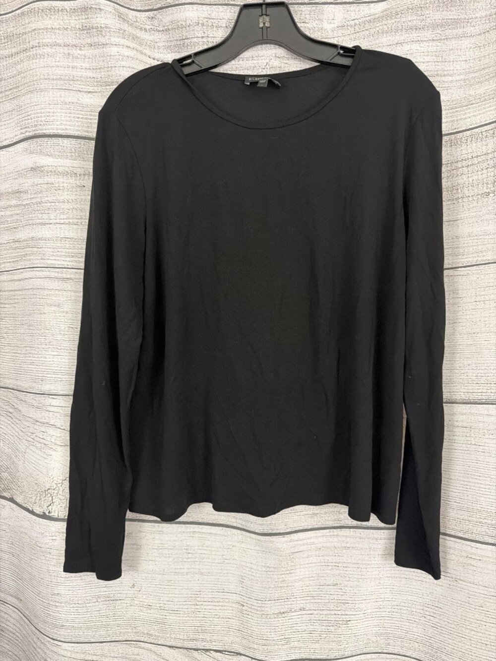 Eileen Fisher Black 100% Silk Long Sleeve Top Size L